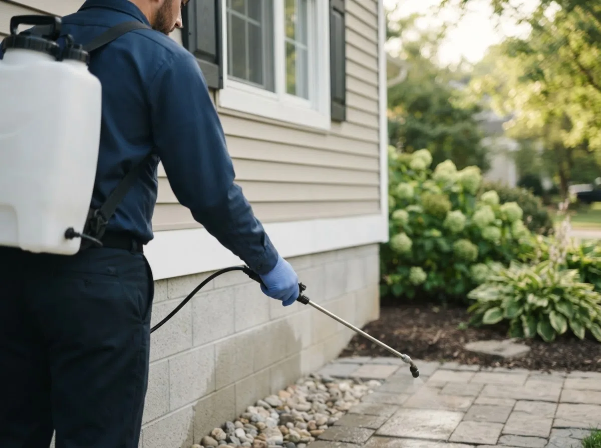Pest control technician inspecting a home in Knippa, TX
